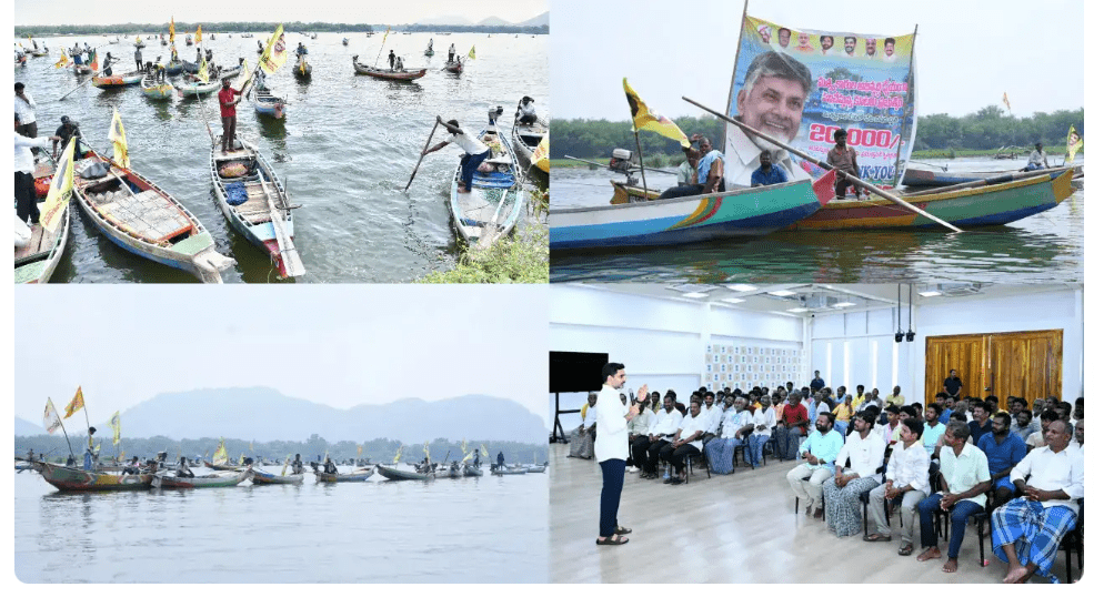 కృష్ణమ్మ ఒడిలో వంద పడవలతో సీఎం చంద్రబాబుకు మత్స్యకారుల ప్రత్యేక కృతజ్ఞతలు